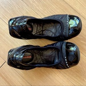 PRADA Black Patent Leather Scrunch Ballerinas